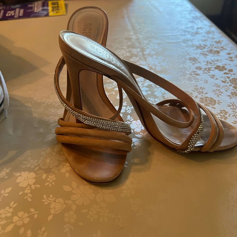 SCHUTZ Tan Rhinestone Strappy Heels